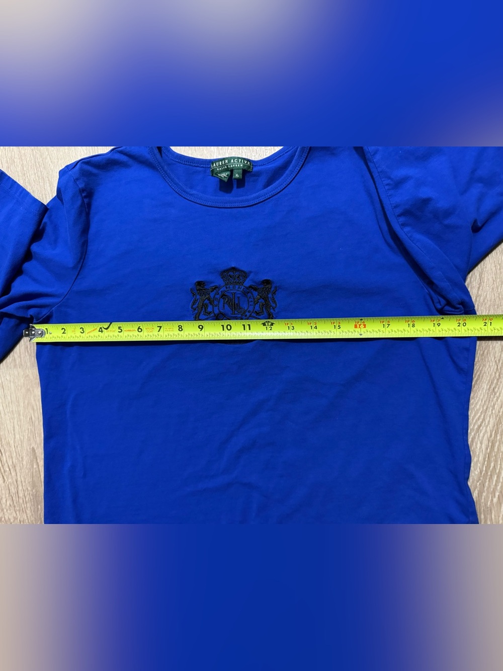 Lauren Ralph Lauren Active Logo Shirt Women's XL Blue Long Sleeve Top Crest - Picture 7 of 8